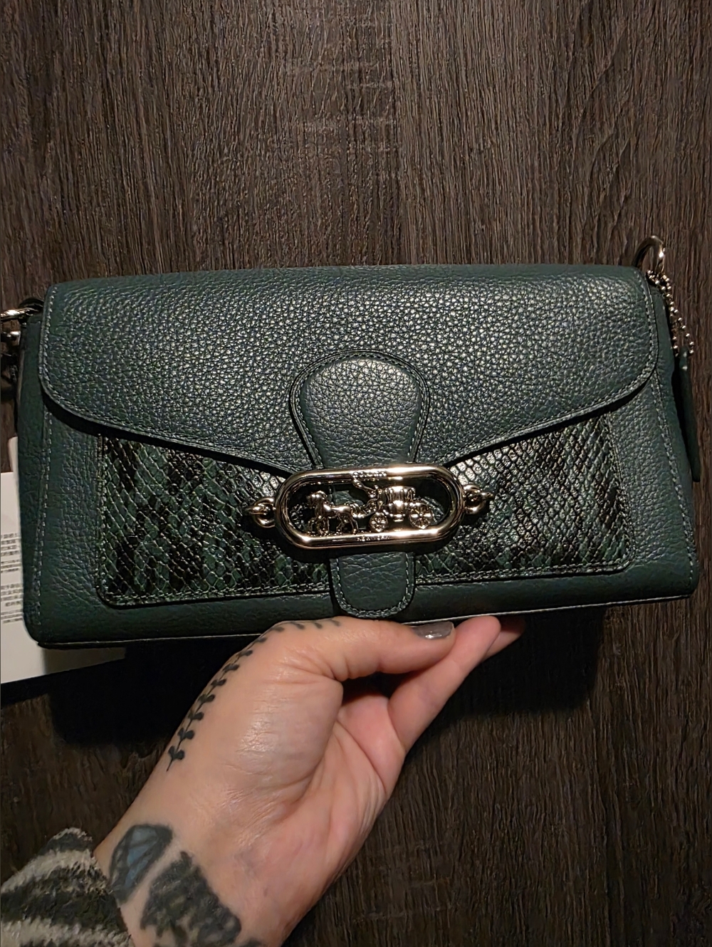 Coach Jade Shoulder Bag in a dark turquoise With Snakeskin Embossed Trim